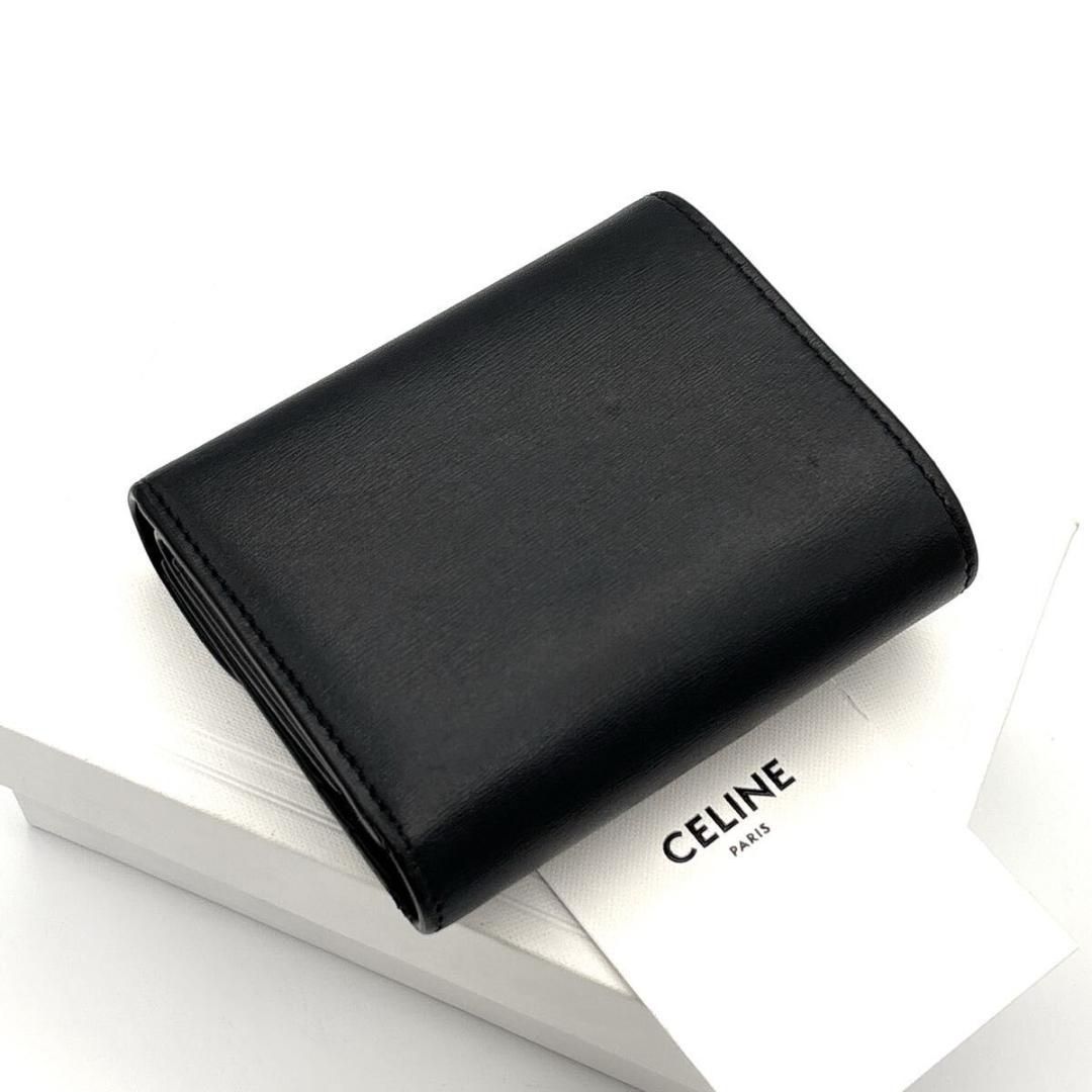 級 CELINE 三つ折り財布 トリオンフ ブラック ゴールドロゴ 黒