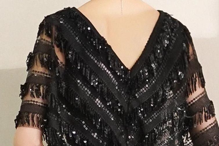 イブニングドレスVネックロング丈スパンコールパーティー