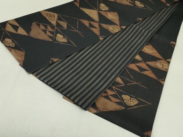 平和屋着物●六通柄袋帯　まわた紬　鱗文　黒地　正絹　逸品　未使用　DAAT0267ob 平和屋着物○六通柄袋帯 まわた紬 鱗文 黒地 正絹 逸品 未使用