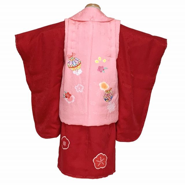 七五三 三歳 女児 被布コート 単品 正絹 総絞り 柄刺繍 赤 NO36361