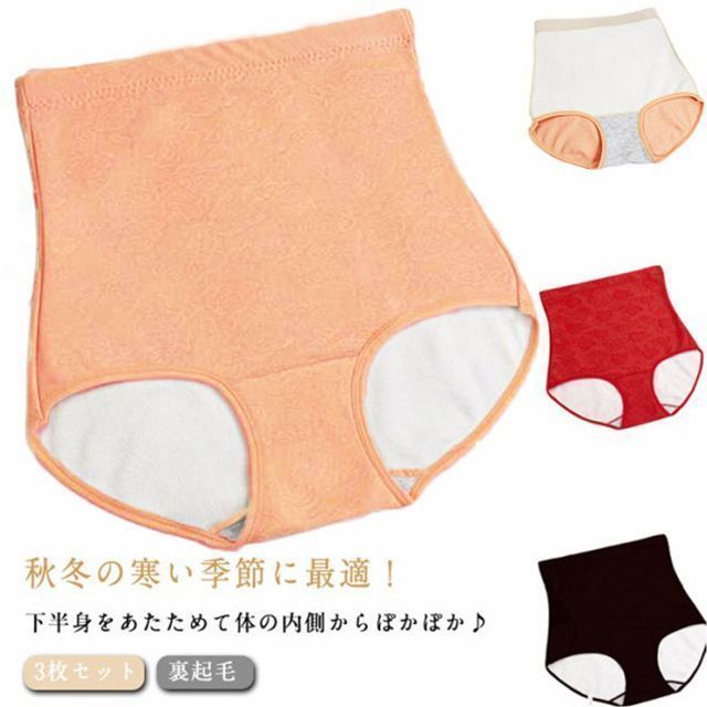 裏起毛 ショーツ 3枚セット レディース インナー 保温 蓄熱 ハイウェスト 発熱 厚手 花柄 女性 肌着 下着 あったか ショーツ 秋 冬 pdd9250