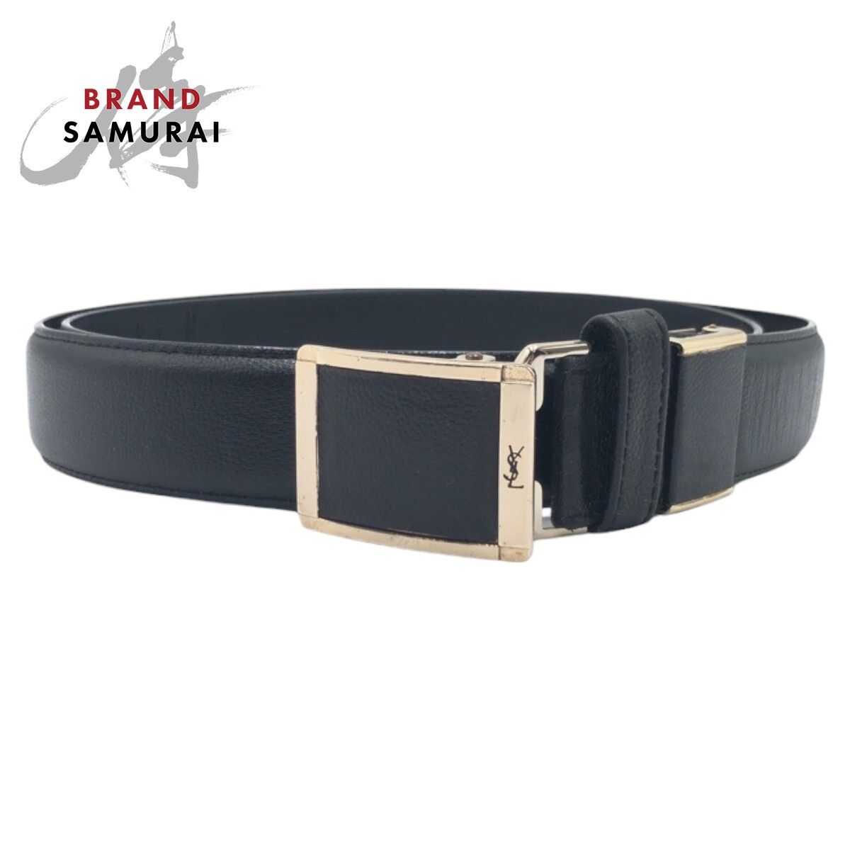 サンローラン ロゴ ベルト レザー ブラック シルバーバックル SAINT