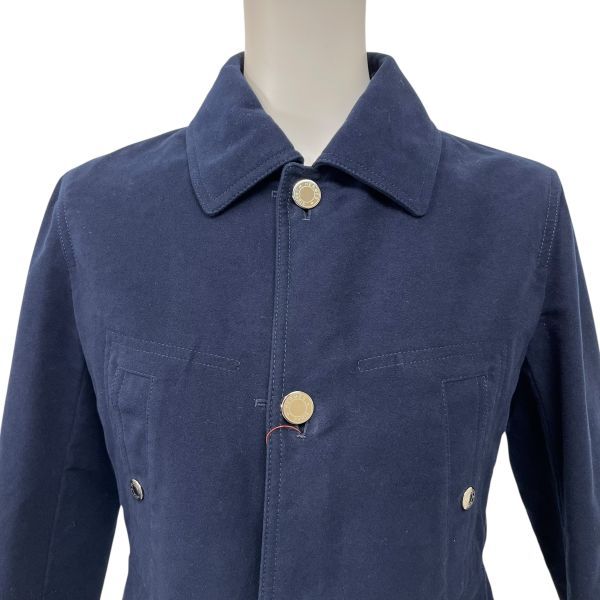 ● エルメス HERMES ジャケット 長袖 アウター エルメスボタン 襟付き ネイビー シルバー色 綿100% 38 M 9号 レディース S5W287