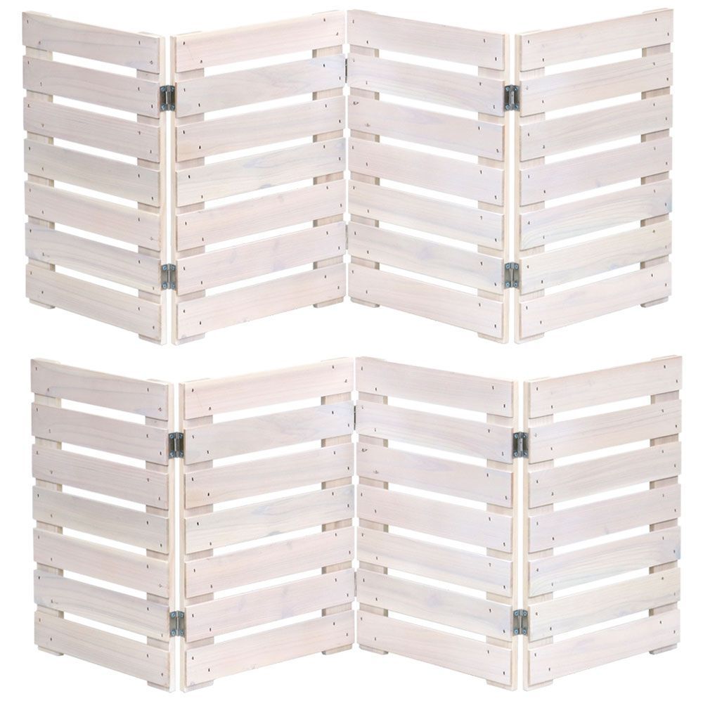 折りたためるウッドミニフェンス・2枚組（横ボーダー）121.5×16×44・ホワイト（天然木）