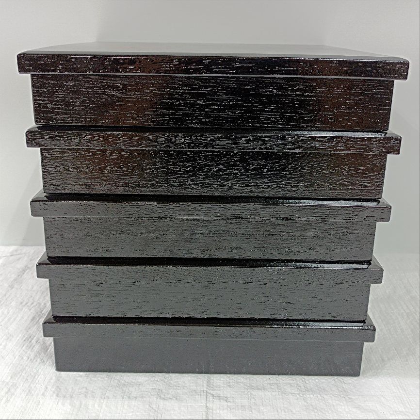 松花堂 木製漆器 金彩桜紅葉紋弁当箱 仕切り付 5客セット 未使用品