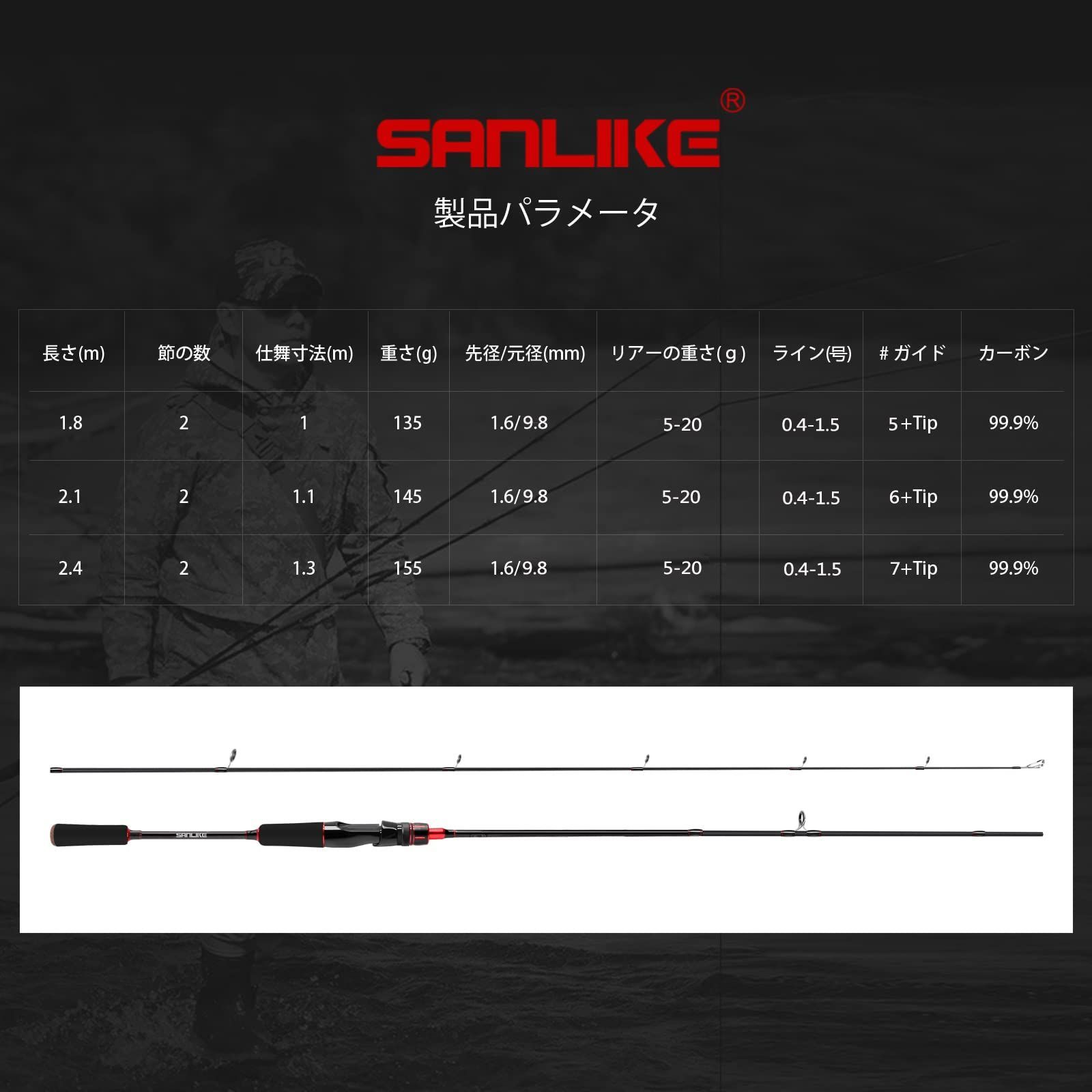 サンライク（SANLIKE）エギングロッド シーバスロッド ベイトロッド スピニングロッド 超軽量 カーボン製 Oガイド キャスティングロッド 1つ穂先付き EVAグリップ 釣り竿 コンパクト 海水淡水適用 1.8M/2.1M/2.4M