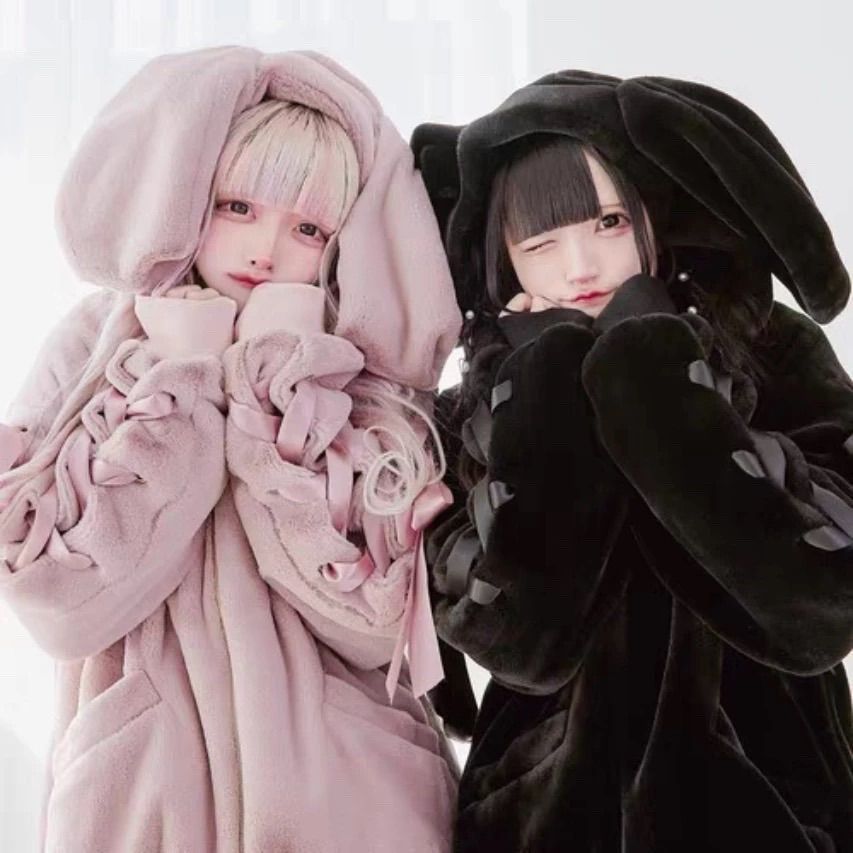 海外輸入 インボイス 地雷系×サブカルで天使降臨♡秋冬量産型もふふわアウター うさ耳 トップス
