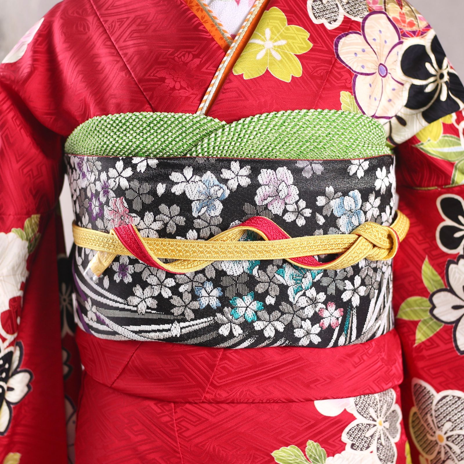 振袖フルセット 振袖セット 振袖 LLサイズ 赤×レトロモダン 美品