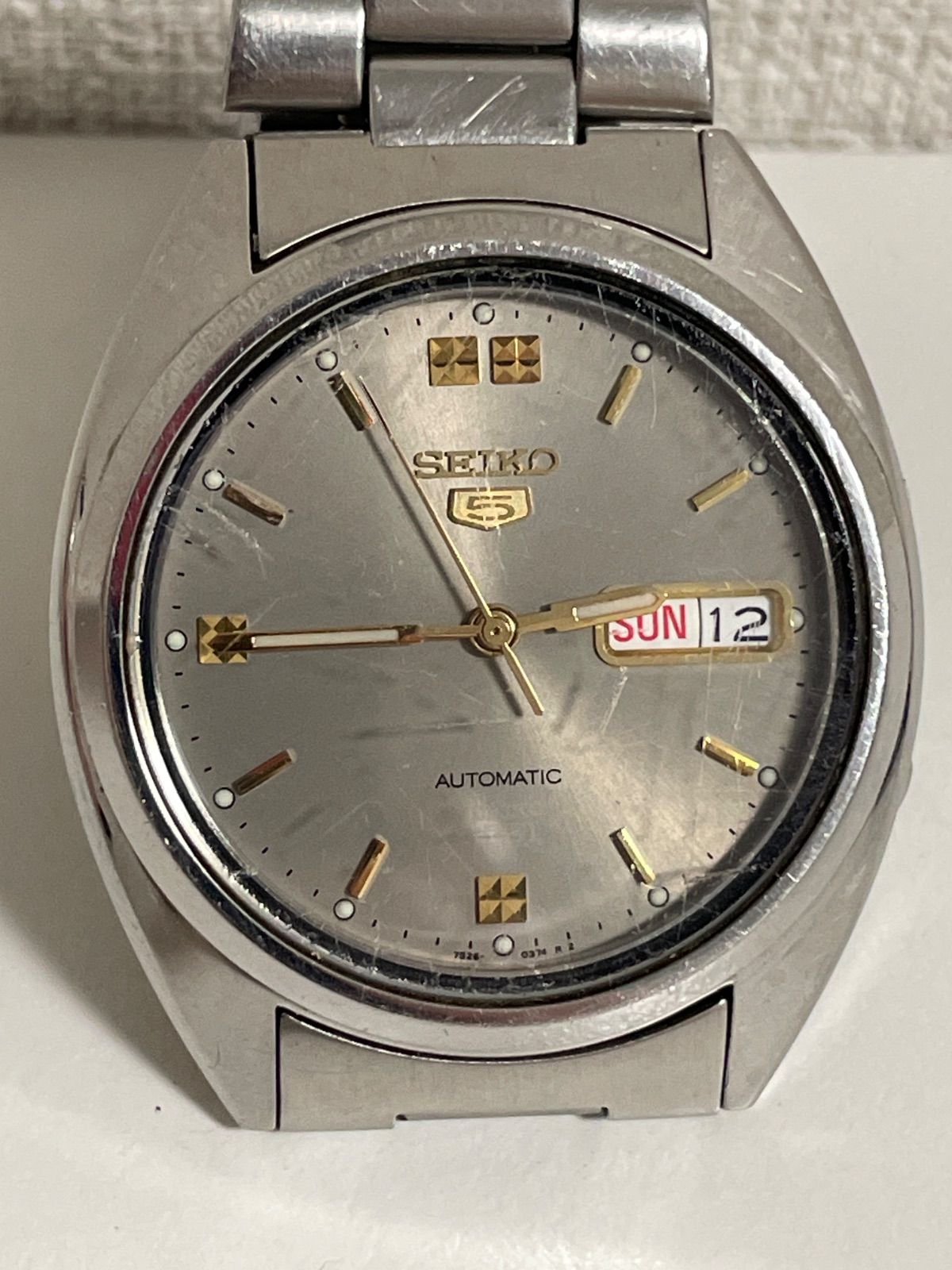 稼動品 SEIKO5 自動巻き シルバー×ゴールド セイコー5 7S26-3040 