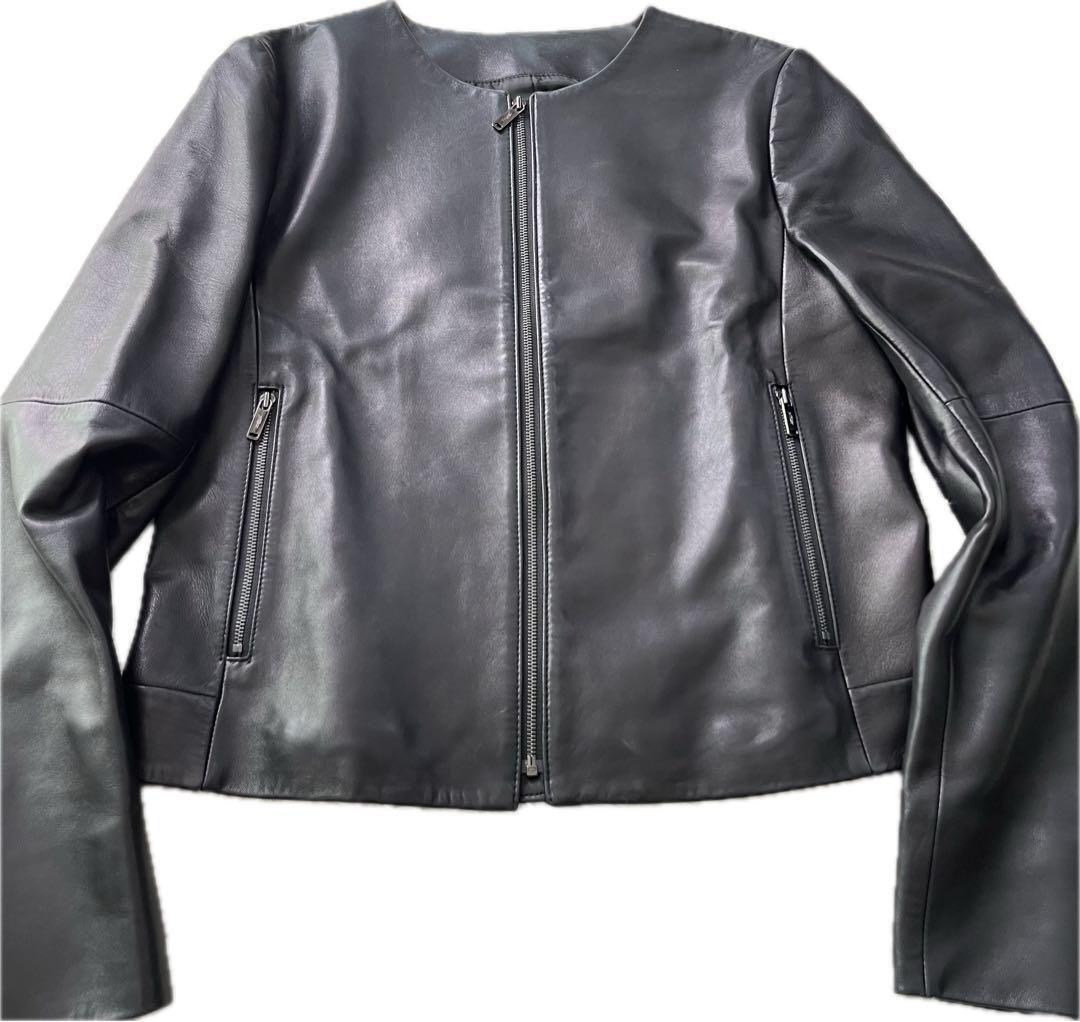 MACKINTOSH LONDON マッキントッシュロンドン 羊革 ラムレザー ノー ライダースジャケット シングル ロゴボタン 銀ボタン 黒 38 M