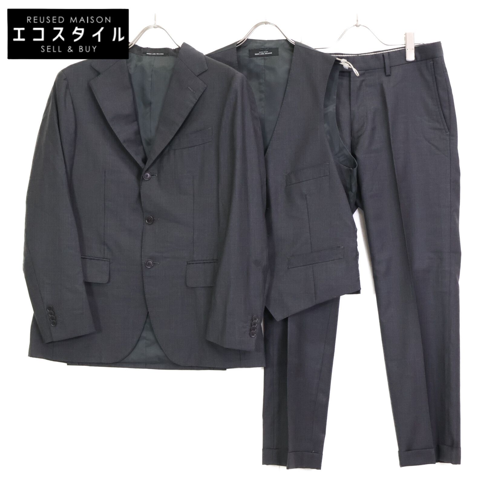 Green label relaxing グリーンレーベルリラクシング ﾈｲﾋﾞｰ ｼｬｰｸｽｷﾝ ﾛﾛﾋﾟｱｰﾅ生地 ｼﾞｬｹｯﾄ･ﾍﾞｽﾄ･ﾊﾟﾝﾂｽｰﾂ ジャケット ベスト46|ボトムス 80