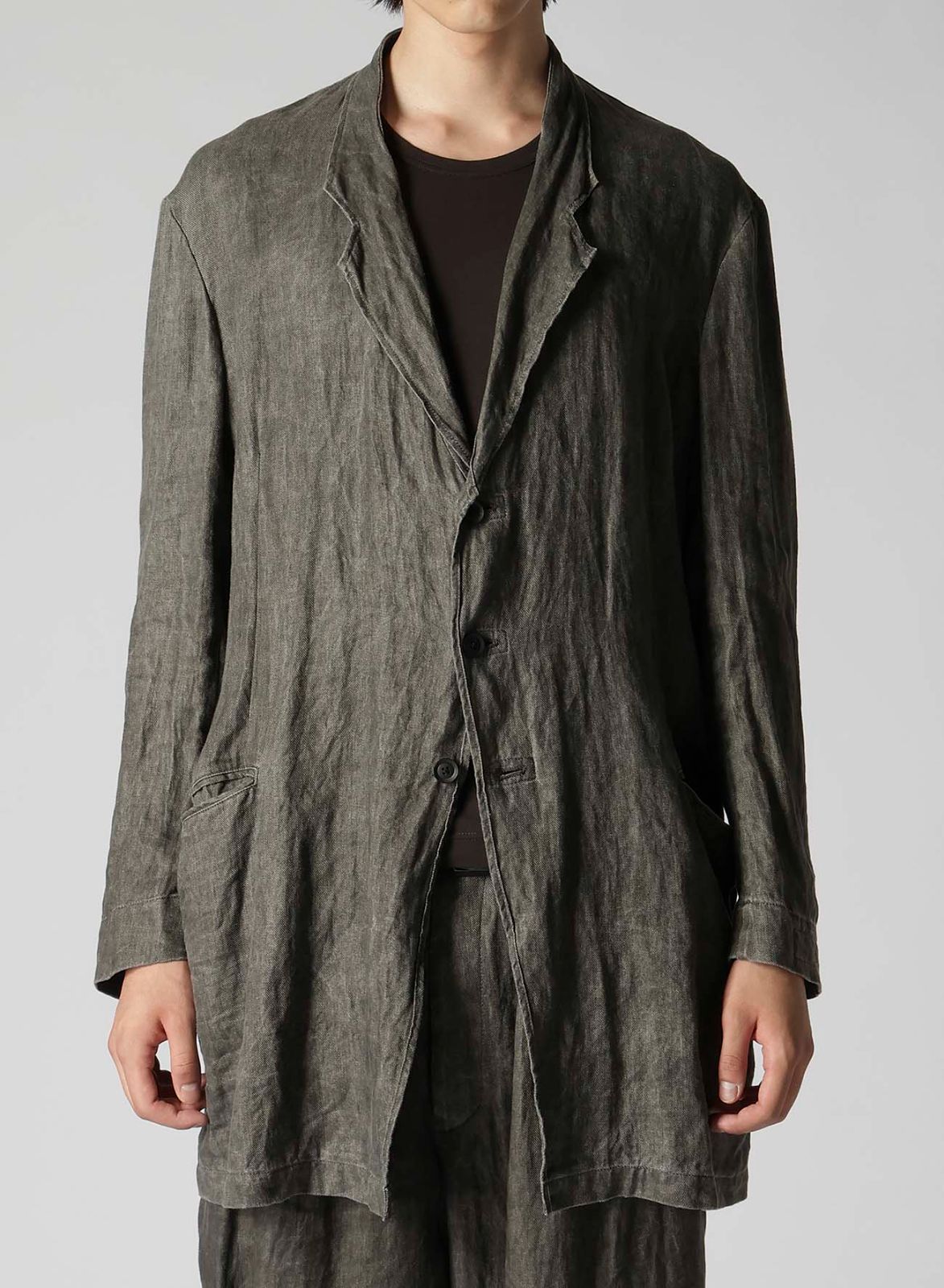 y's yohji yamamoto/ワイズ★麻ジャケット/MP-J08-300 YOHJI YAMAMOTO INK DYED TWILL SINGLE LAPEL SWITCHING JKT HS