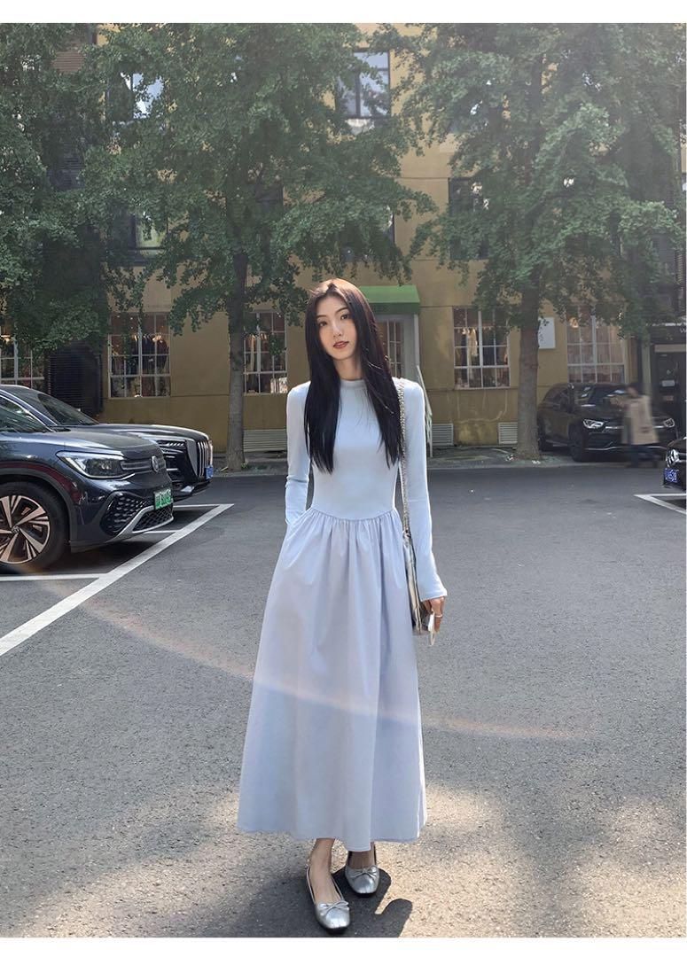 春のお出かけに 上品ニットロングドレスワンピース