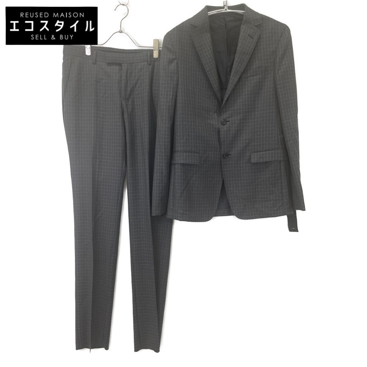 Z Zegna ジーゼニア ﾄﾞﾛｯﾌﾟ8 ｳｰﾙ ﾁｪｯｸ ﾂｰﾋﾟｰｽｽｰﾂ 46