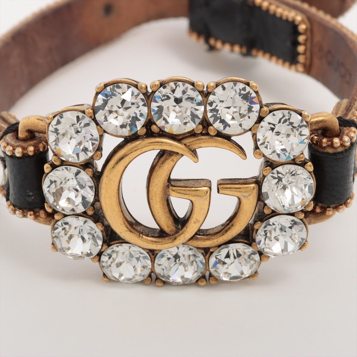 鑑定済み】 GUCCI グッチ ダブルG レザー × ラインストーン × GP