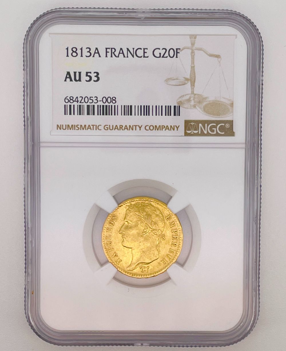 フランス 20フラン金貨 1813年A 美品+ ナポレオン1世 NGC(AU53