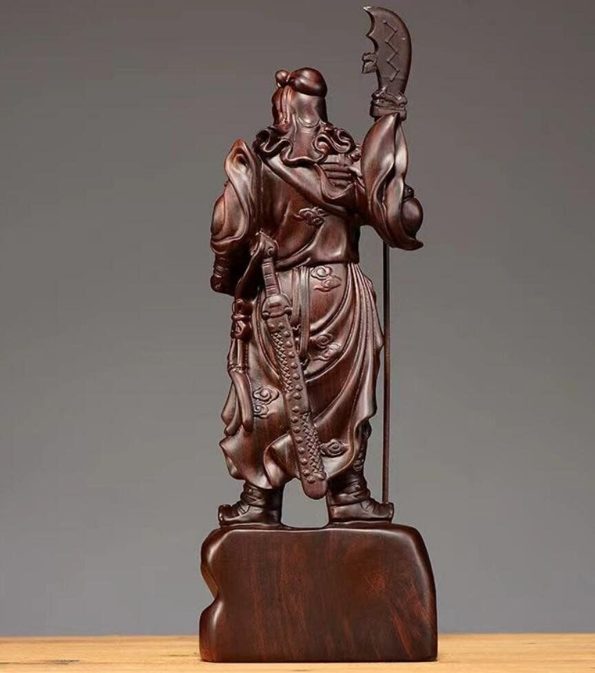 黒檀木彫り関公武財神置物関羽置物鎮邸