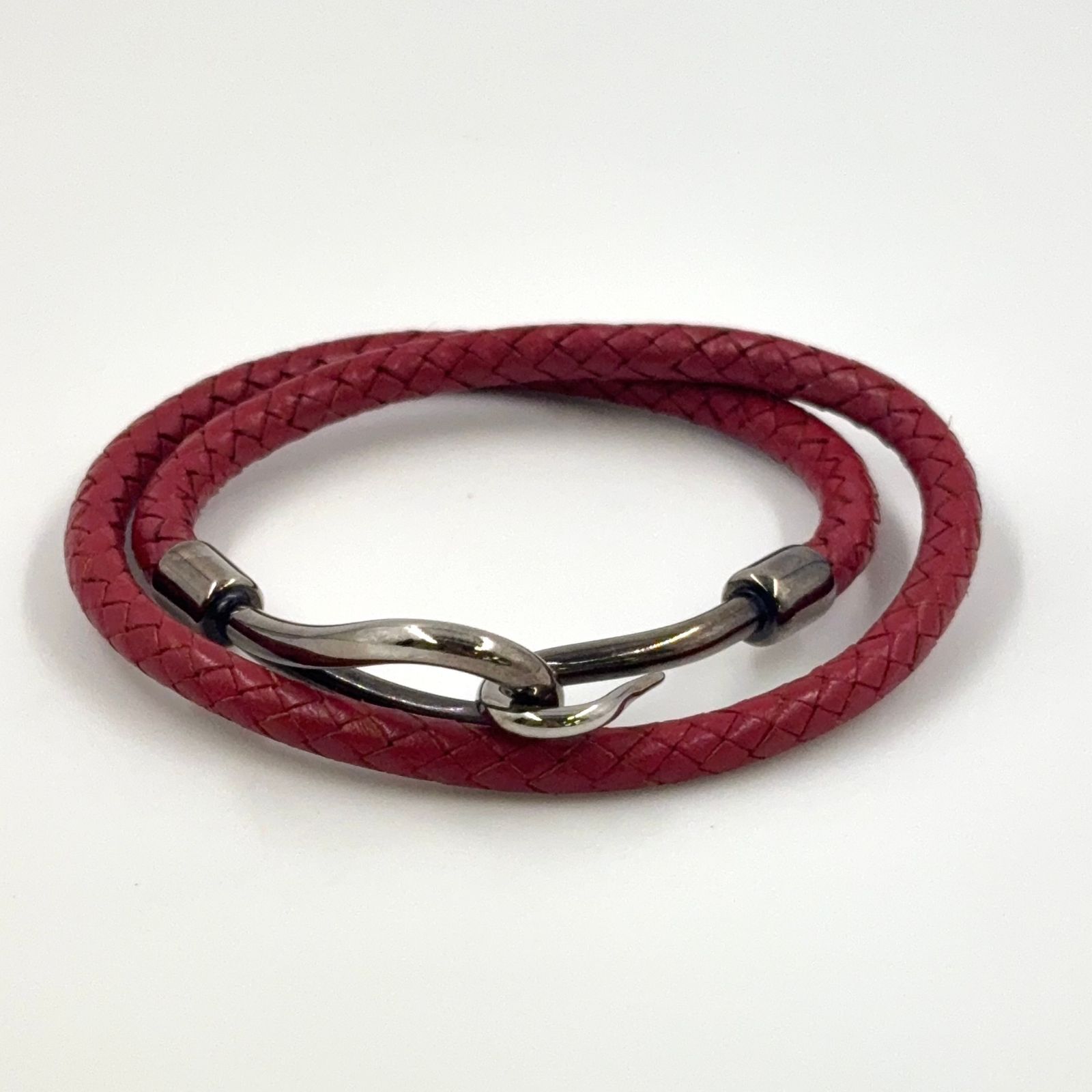HERMES レッド レザー編み込みブレスレット HERMES レッド レザー編み込みブレスレット ~