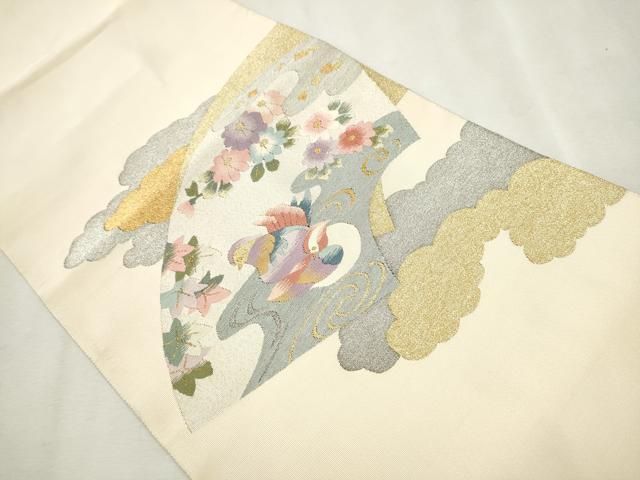 平和屋着物○八寸名古屋帯 地紙文 金銀糸 正絹 逸品 DAAU5463ps