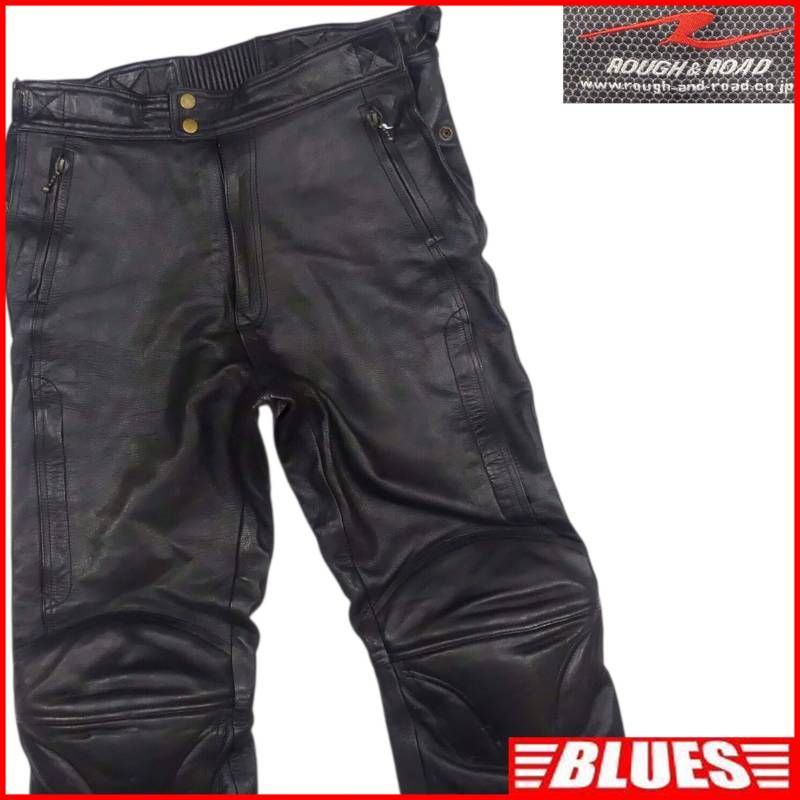 Rough - Road ラフアンドロード ライディングパンツ M レザーパンツ メッシュ ハードパッド メンズ MW 黒 ブラック 本革 バイク 革パンツ バイカー ライディングパンツウエスト78cmから82cm一覧←SEULB屋着古← X8025