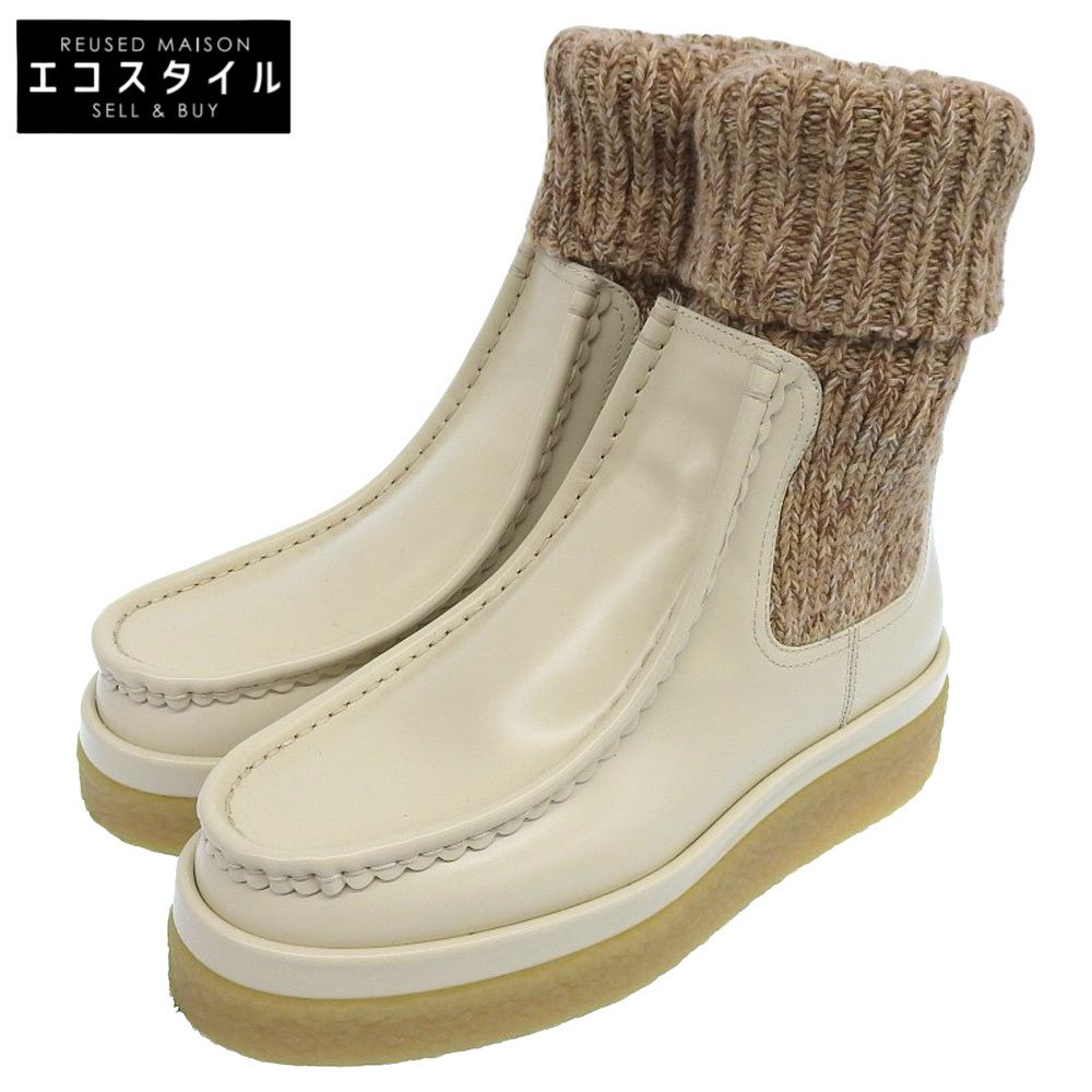 CHLOE クロエ JAMIE ANKLE BOOT レザー ニットソックスブーツ レディース アイボリー 38 38
