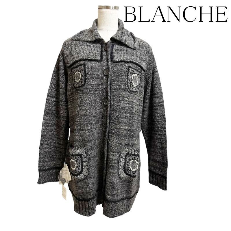 BLANCE レディース ニットカーディガン 襟付きカーディガン 霜降りグレー 42号 LL 15号