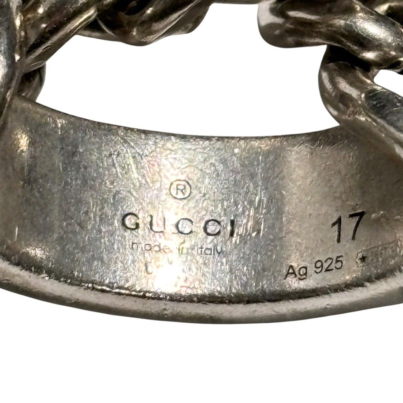 GUCCI(グッチ) 925 logo plated golmet chain ring 925 ロゴ プレート 