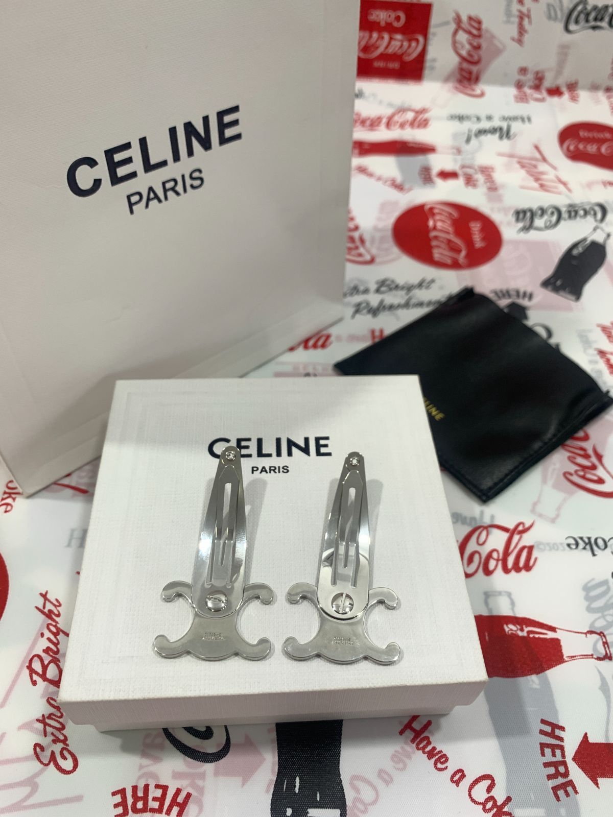 CELINE セリーヌ トリンフ スナップヘアクリップ  2個セット☆シルバー