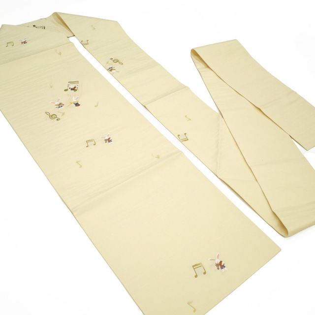 新古品】 名古屋帯 未使用 正絹 九寸 クリームイエロー地 薄黄