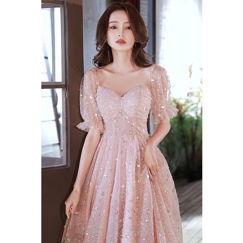 送料無料 ピンクミディドレス レディースパーティー誕生日在逃プリンセス風高腰Aライン礼服WP今だけ 109