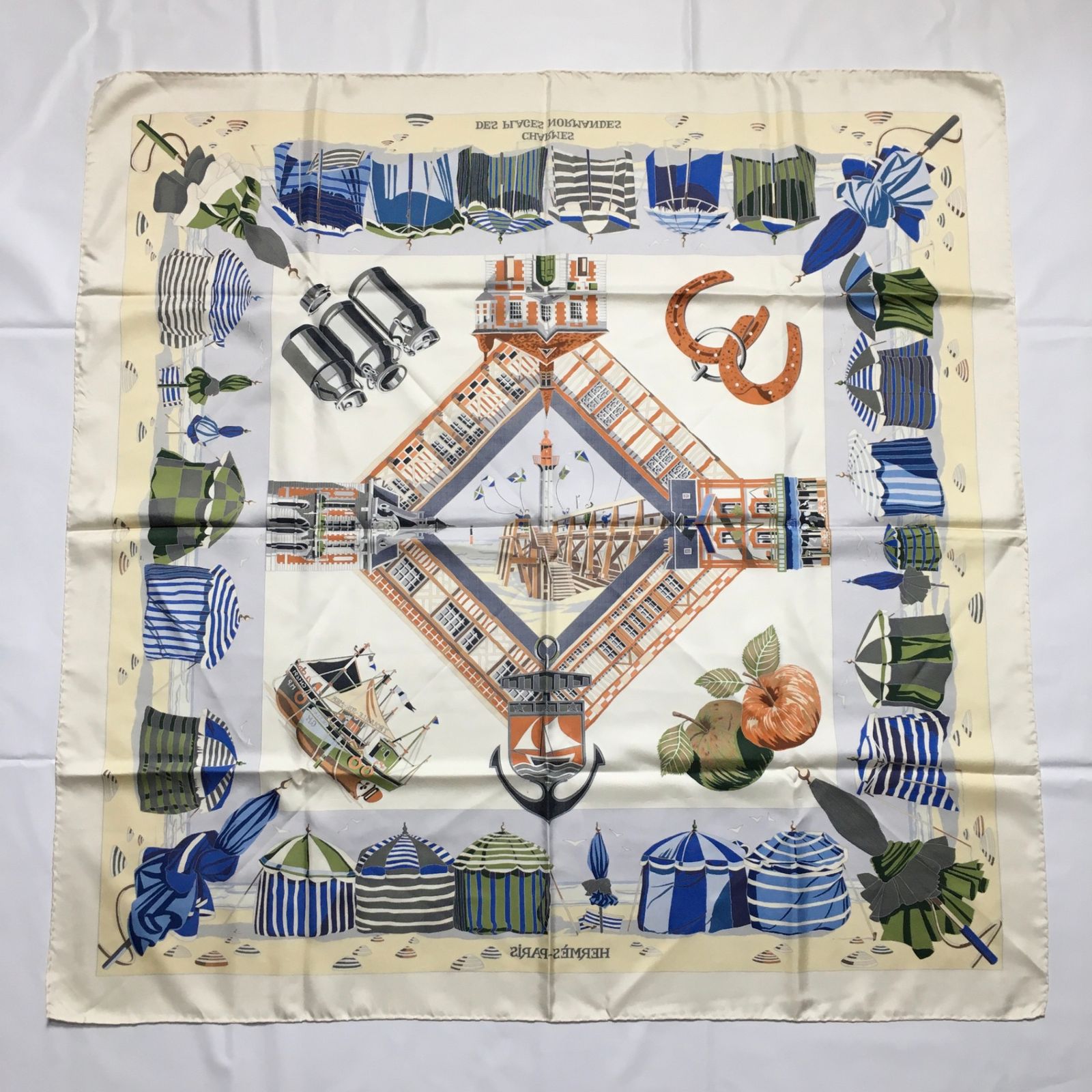 2506-123｜美品｜エルメス カレ 90 スカーフ シルク ホワイト 