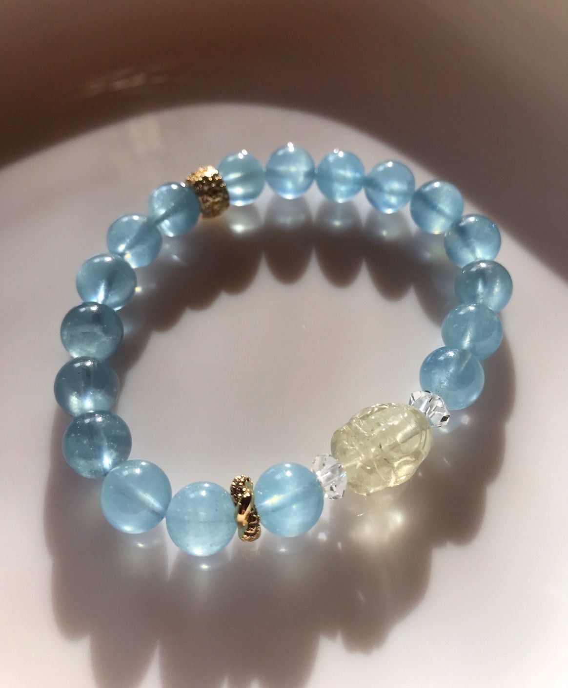 リビアングラスガネーシャ神-アクアマリンデザインブレスレット