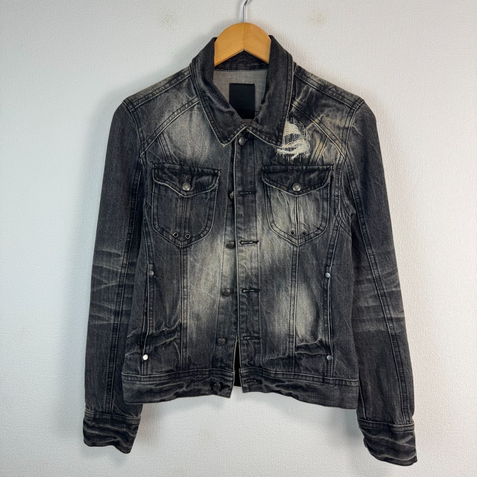 y2k MIDAS ミダス デニムジャケット Gジャン ブラックデニム ダメージ  