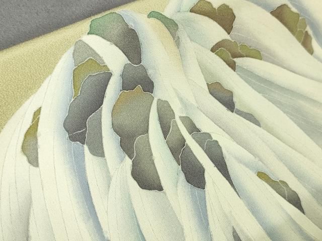 平和屋本店□極上 十日町友禅作家 林静穂 訪問着 滝 暈し染め 薄鼠色地  