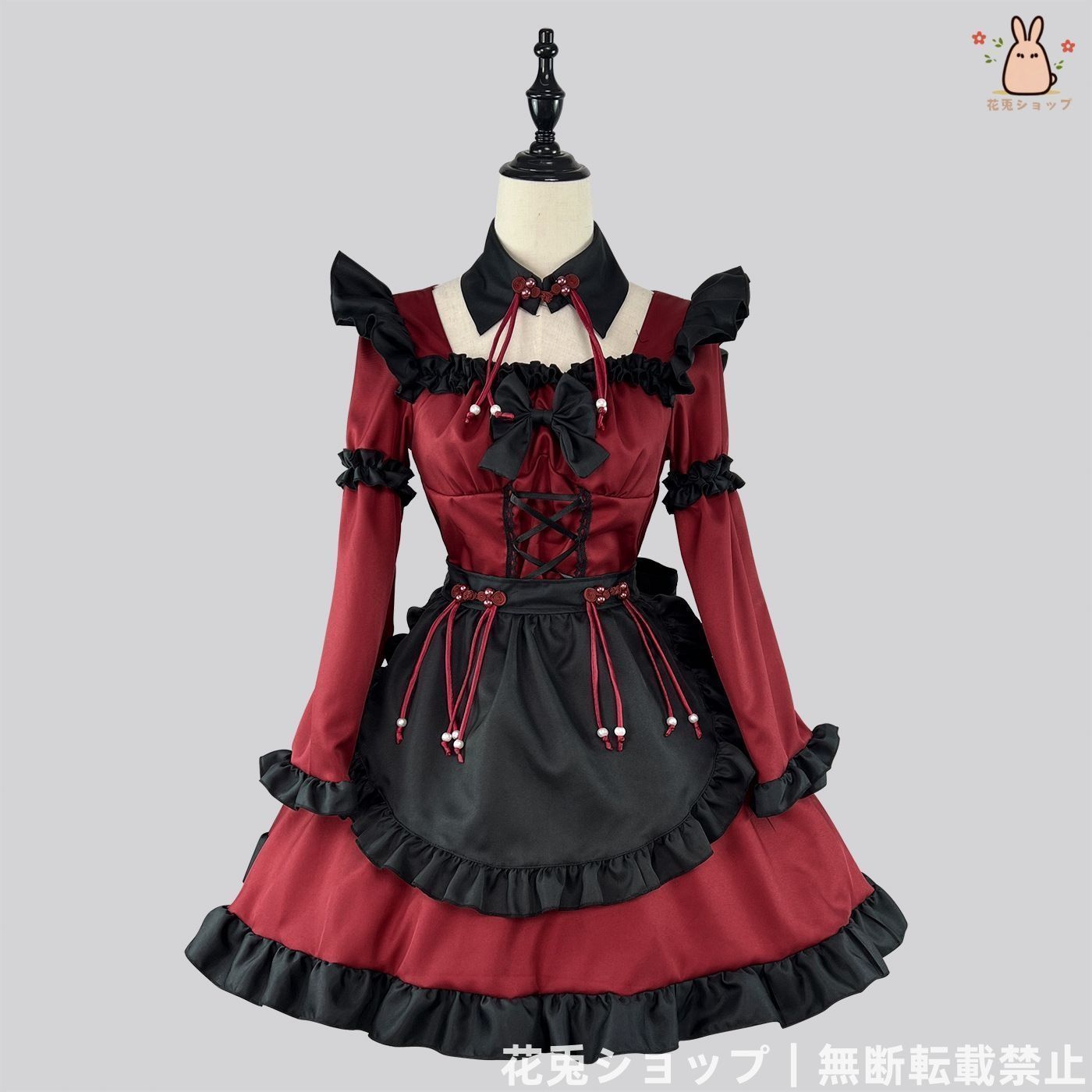 2025 中国風ゴシック小悪魔ロリータメイド服 赤色 カワイイデザイン ハロウィンやイベントに最適なコスプレ衣装