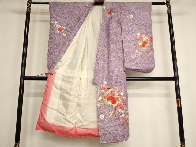 平和屋着物[]七五三 女の子 7歳 祝着 四つ身 総絞り 駒刺繍