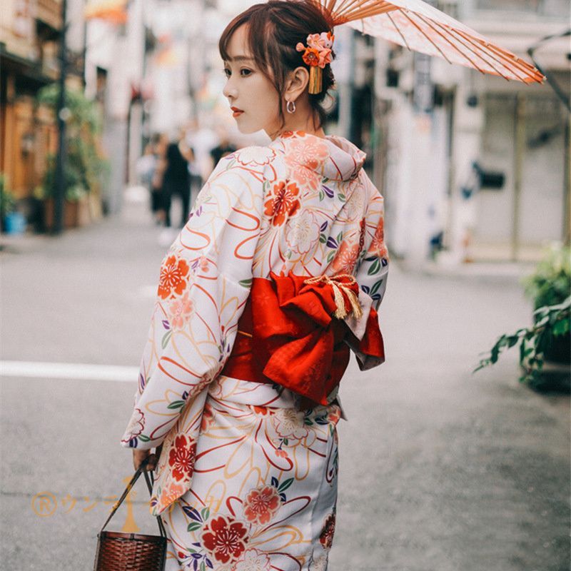 花柄浴衣・帯【フリーサイズ】 紫色 花柄 浴衣 フリーサイズ 帯付き