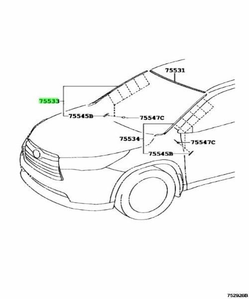 トヨタ 純正 ハイランダー ウインドシールド アウトサイド モールディング 右 MOULDING W 75504-0E010 TOYOTA 未使用 LEXUS Genuine JDM