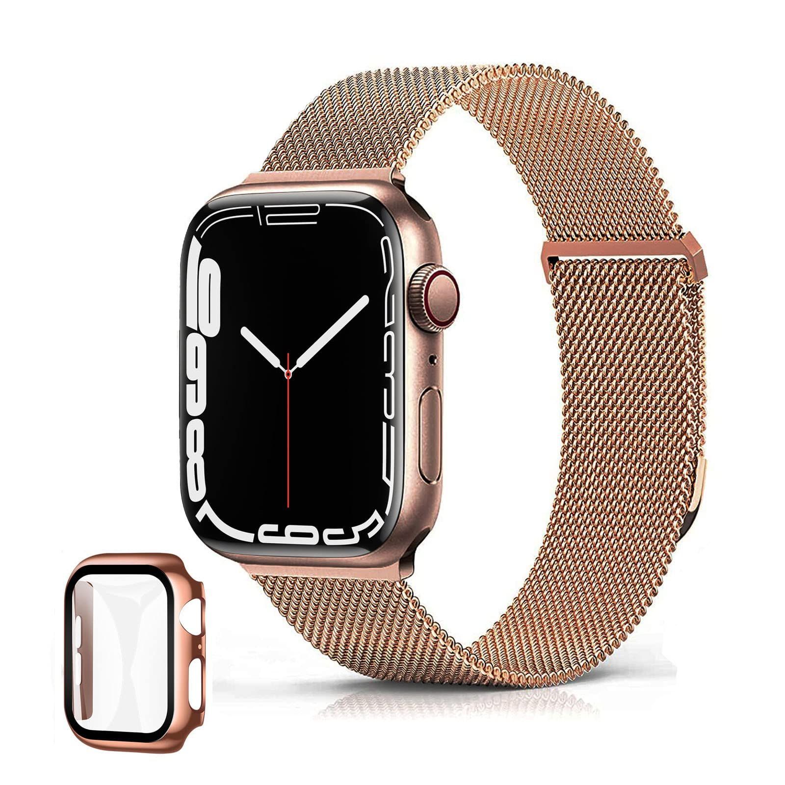 【新着商品】9/8/745mmローズゴールド） Watch用アクセサリ（Series Apple Apple バンド iWatch用 9/8/7対応 Series レディース ステンレス製 マグネット 用交換ベルト アップルウォッチ 40mm 41mm 44m