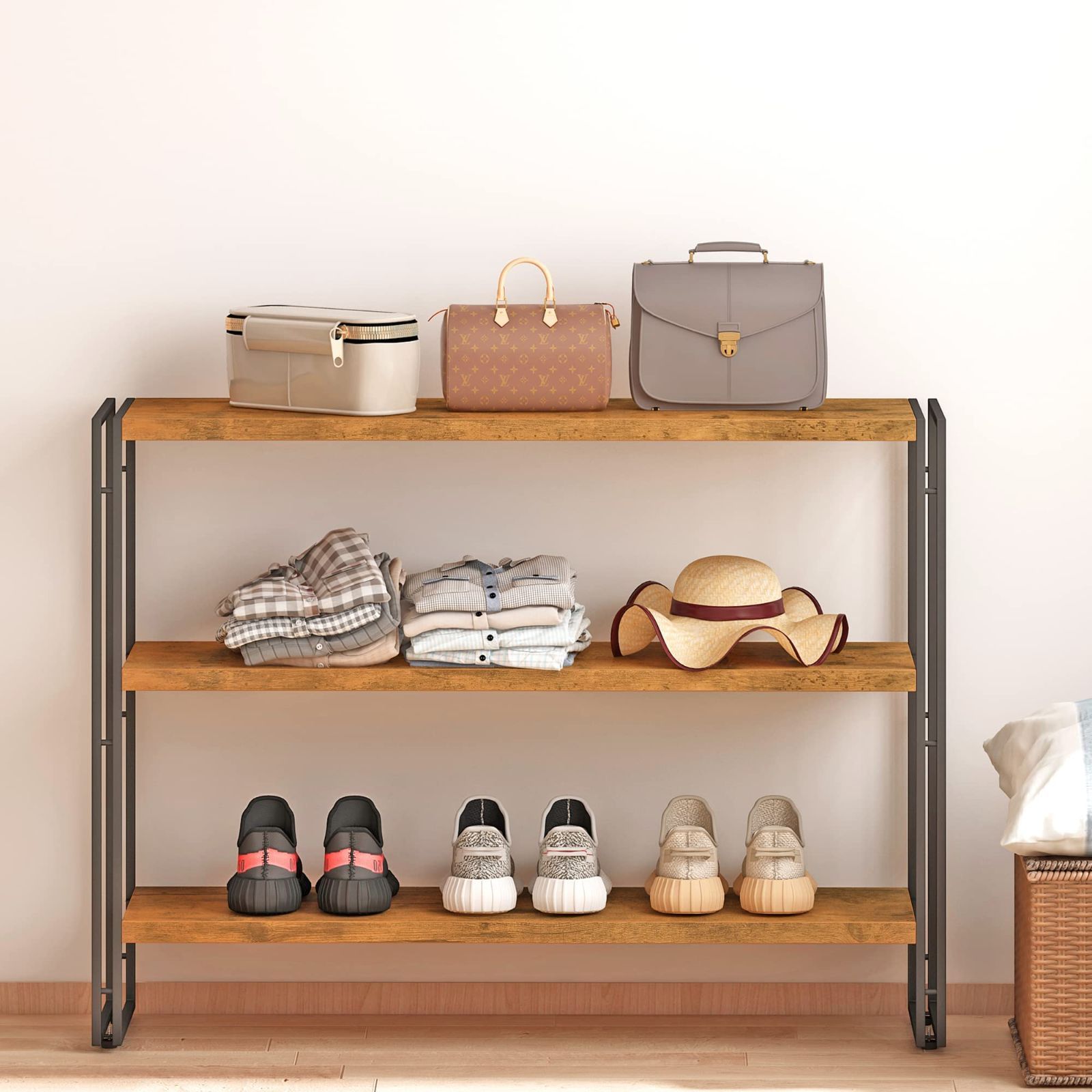 HCHQHS ラック オープンシェルフ 3段 木製 収納 本棚 オープンラック