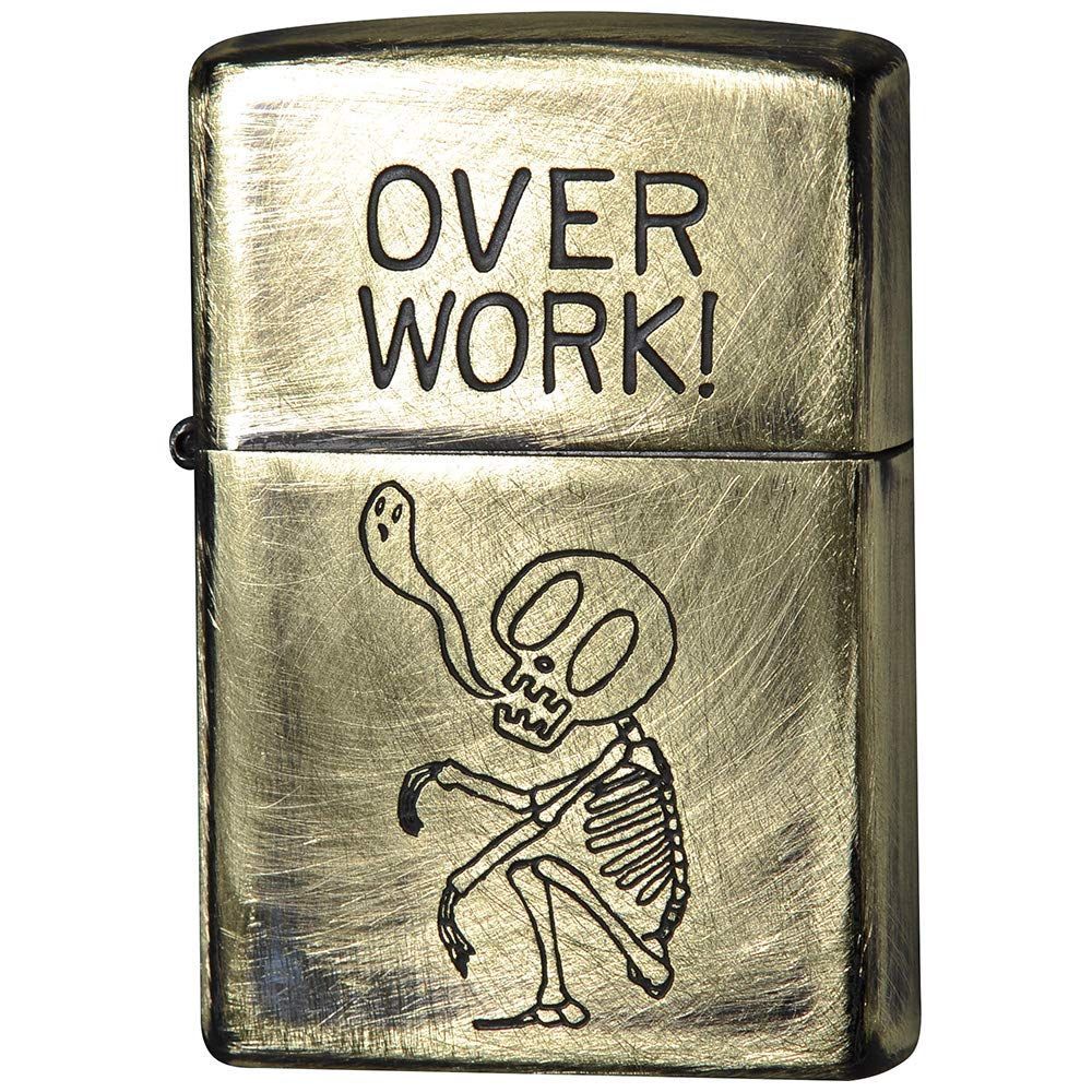 ZIPPO ジッポー ライター ゴールド ユーズド フィニッシュ ファニースカル エッチング 2UDB-OVER 高さ5.5cm×幅3.8cm×奥行き1.3cm