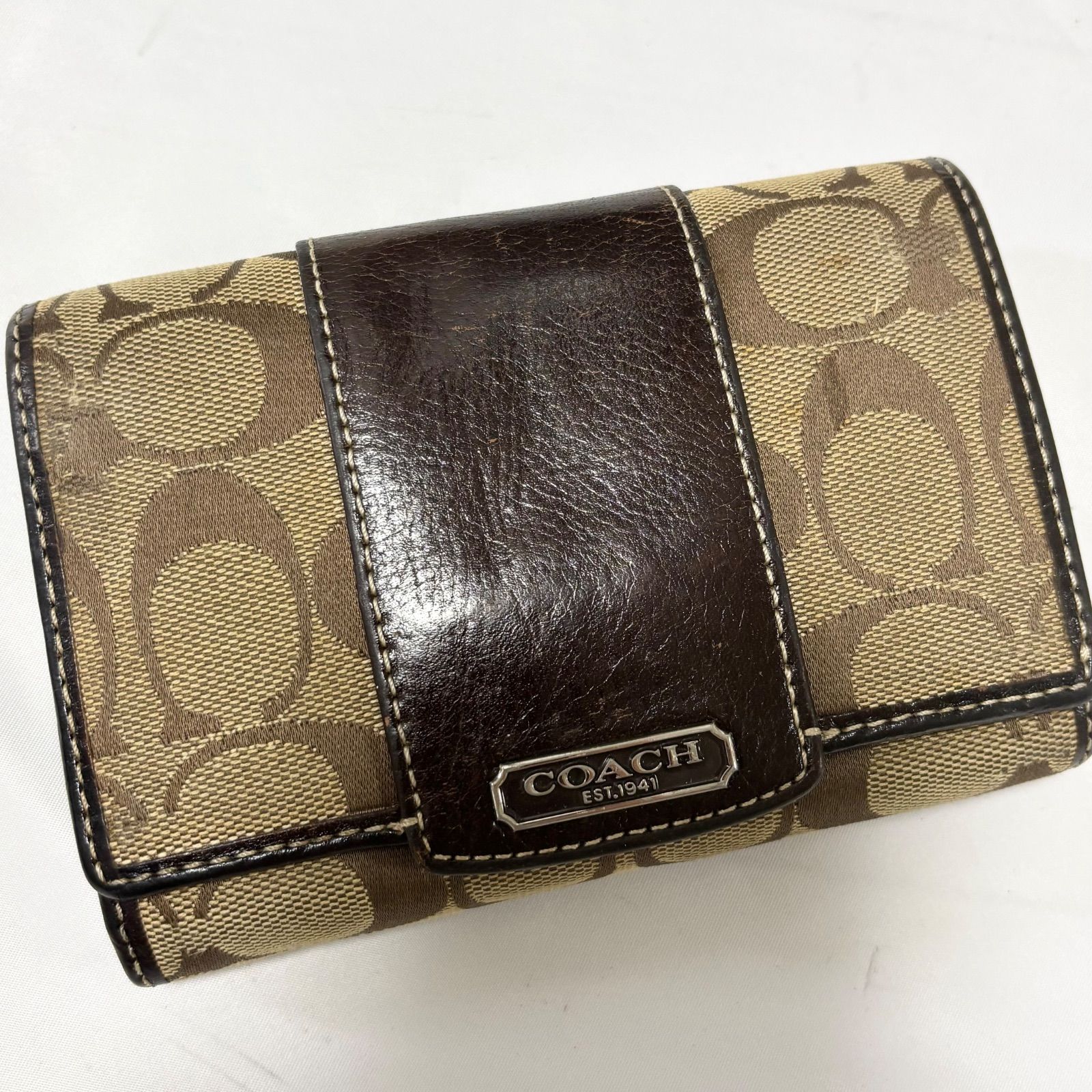 送料無料】COACH/コーチ/二つ折り財布/サイフ/ウォレット/ベージュ 