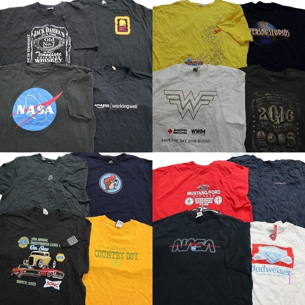 古着卸 有名企業 半袖Tシャツ 16枚セット メンズ 2XL NASA ジャックダニエルズ タコベル バドワイザー 古着 NA2663