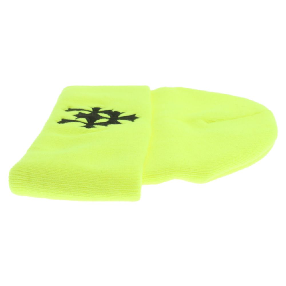 CHROME HEARTS (クロムハーツ) WATCH CAP TRIPLE CROSS BEANIE NEON YELLOW ワッチキャップ セメタリークロス刺繍ビーニーニットキャップ イエロー