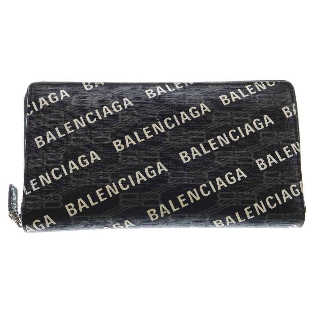 BALENCIAGA バレンシアガ ロゴ総柄 レザーラウンドジップ 長財布 ブラック 594317