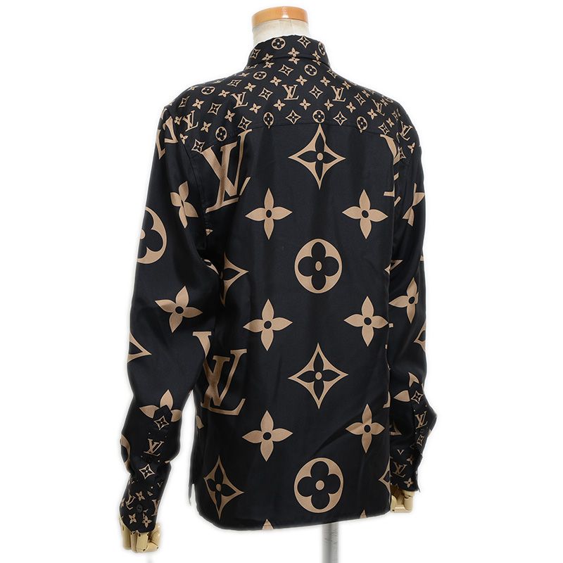 ルイ･ヴィトン 長袖シャツ モノグラム シルク ブラック ベージュ レディース