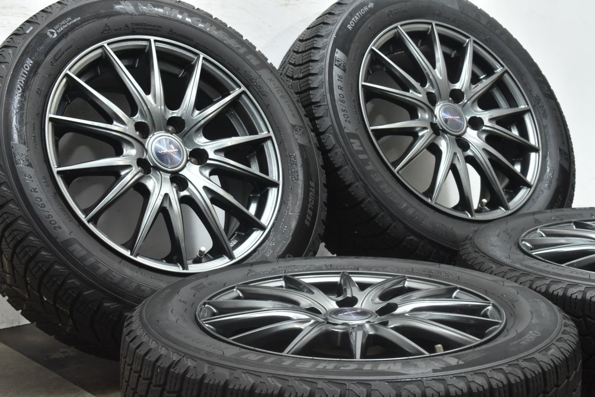 バリ溝 Weds VELVA 16in 6.5J 53 PCD114.3 ミシュラン X-ICE SNOW 205 60R16 ノア ヴォクシー ステップワゴン アクセラ