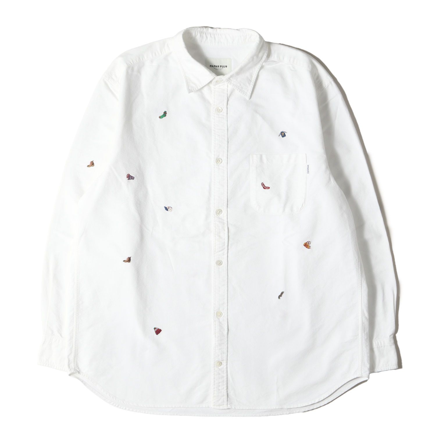 Papas パパス シャツ ホワイト 白 サイズ:LL | Papas Plus 刺繍 Papas パパス シャツ ホワイト 白 サイズ:LL | Papas Plus 刺繍
