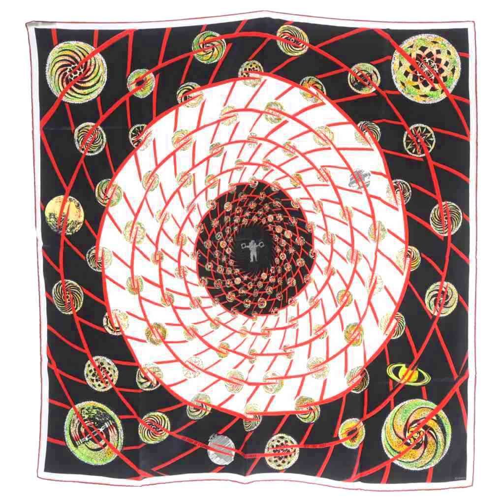 エルメス HERMES 宇宙の花火 les feux de lespace スカーフ 黒 ブラック 白 ホワイト 赤 カレ90