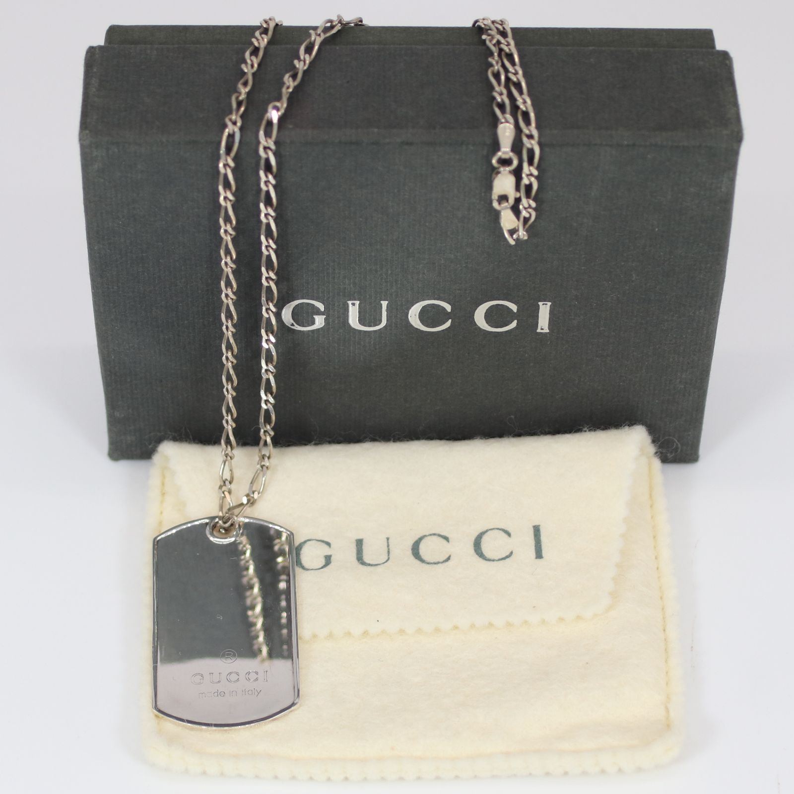 美品】 GUCCI グッチ ドックタグ ネックレス チェーン付き シルバー